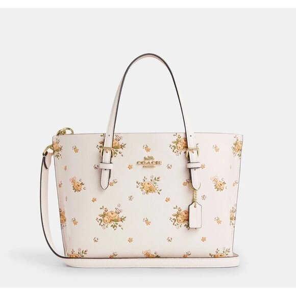 COACH CAL44 Mollie Tote Bag 25 Floral Print Double Face & Pebble Leather Chic - Picture 9 of 9